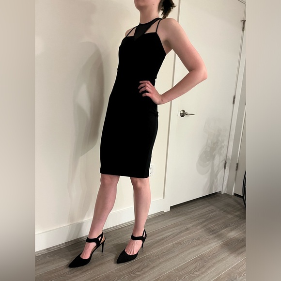 Express Black Strappy Midi Dress with Mesh Neck Detail - Picture 2 of 5